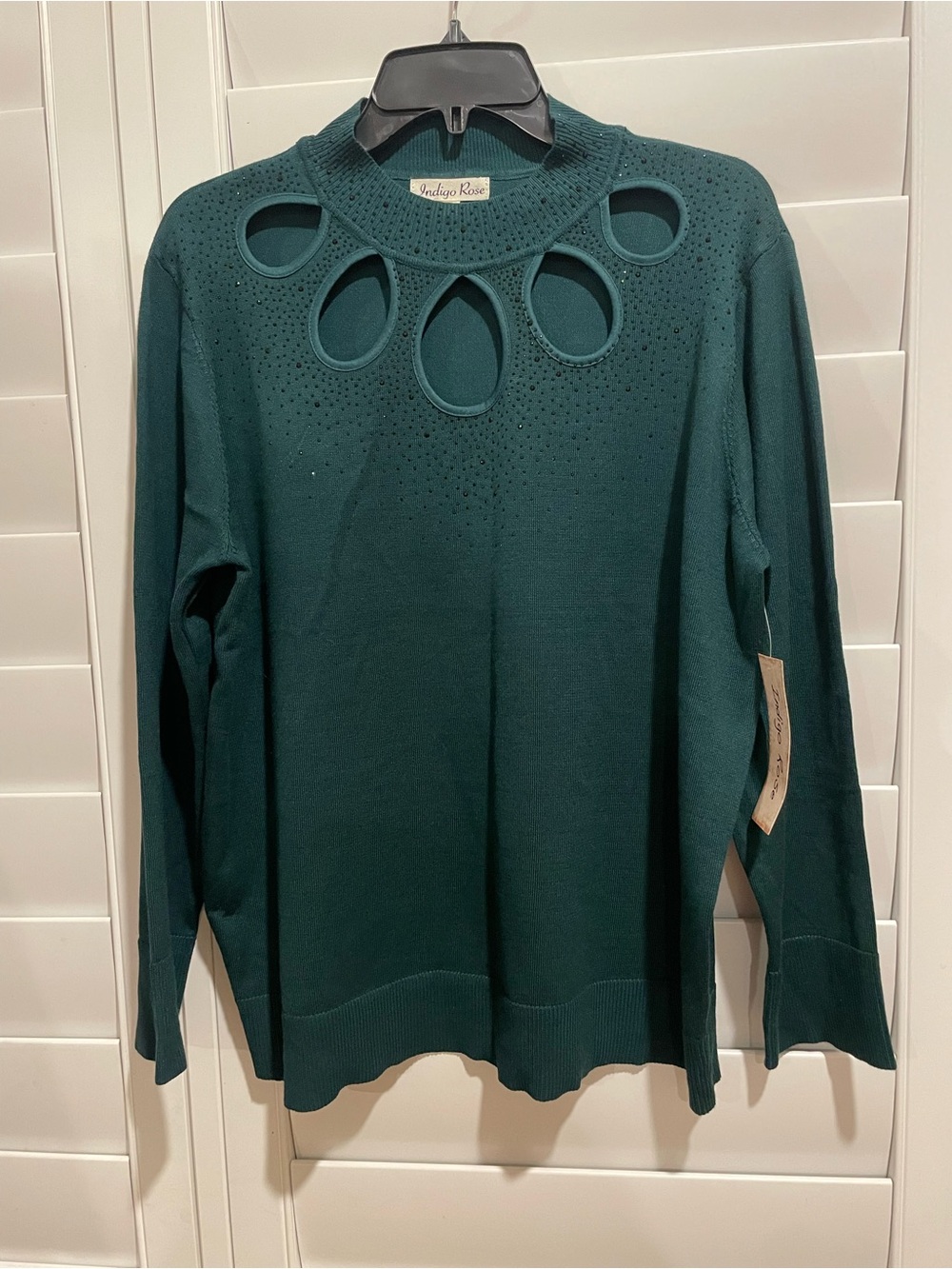 Indigo Rose Teal Cutout Neck Women's Sweater